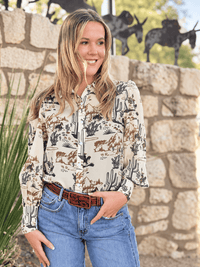 Shop Envi Me tops The Desert Cowgirl Cactus Chiffon Button Up Top