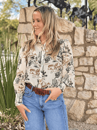 Shop Envi Me tops The Desert Cowgirl Cactus Chiffon Button Up Top