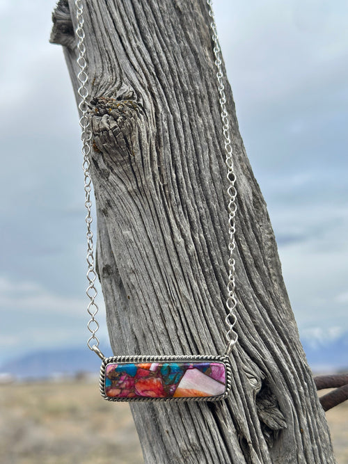 Shop Envi Me Necklaces The Diego Sterling Silver Spiney Pink Dahlia Bar NA Necklace One Only