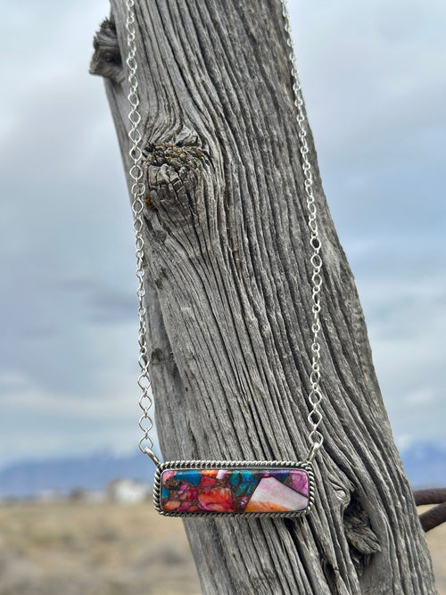 Shop Envi Me Necklaces The Diego Sterling Silver Spiney Pink Dahlia Bar NA Necklace One Only