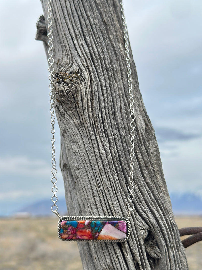 Shop Envi Me Necklaces The Diego Sterling Silver Spiney Pink Dahlia Bar NA Necklace One Only