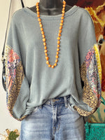 Shop Envi Me Tops and Tunics The Dusty Turquoise Autumn Flowers Long Sleeve Mixed Pattern Waffle Top