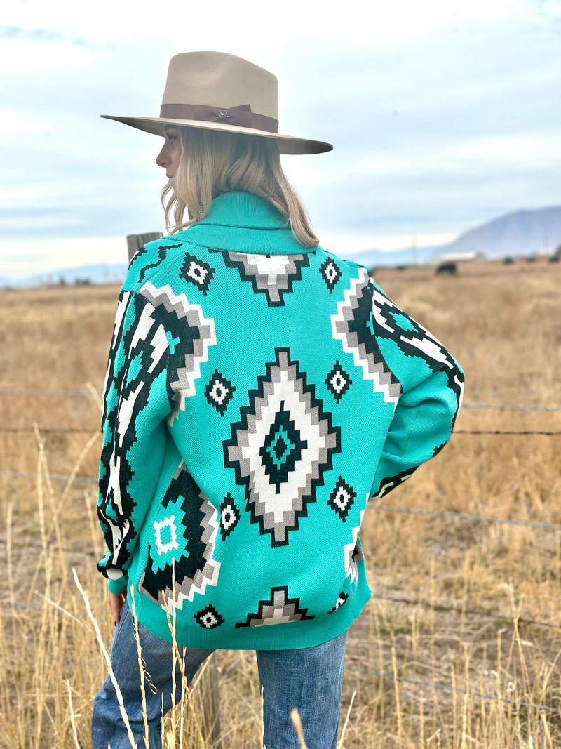 The Turquoise El Paso Cowboy Southwest Cardigan - Main Image