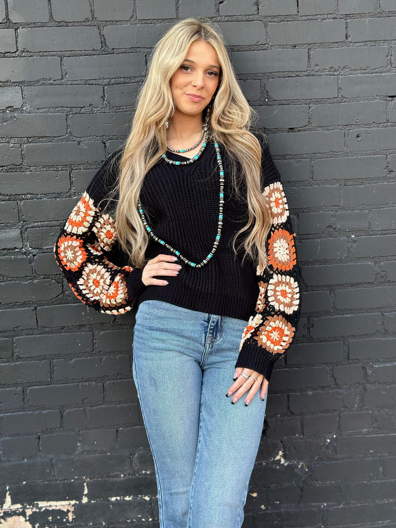 Shop Envi Me Tops and Tunics The El Senora Crochet Sleeve Sweater