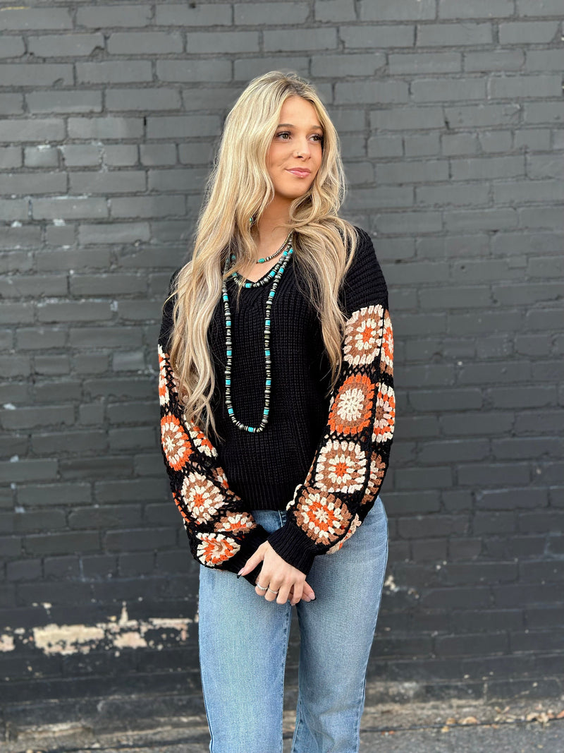 Shop Envi Me Tops and Tunics The El Senora Crochet Sleeve Sweater