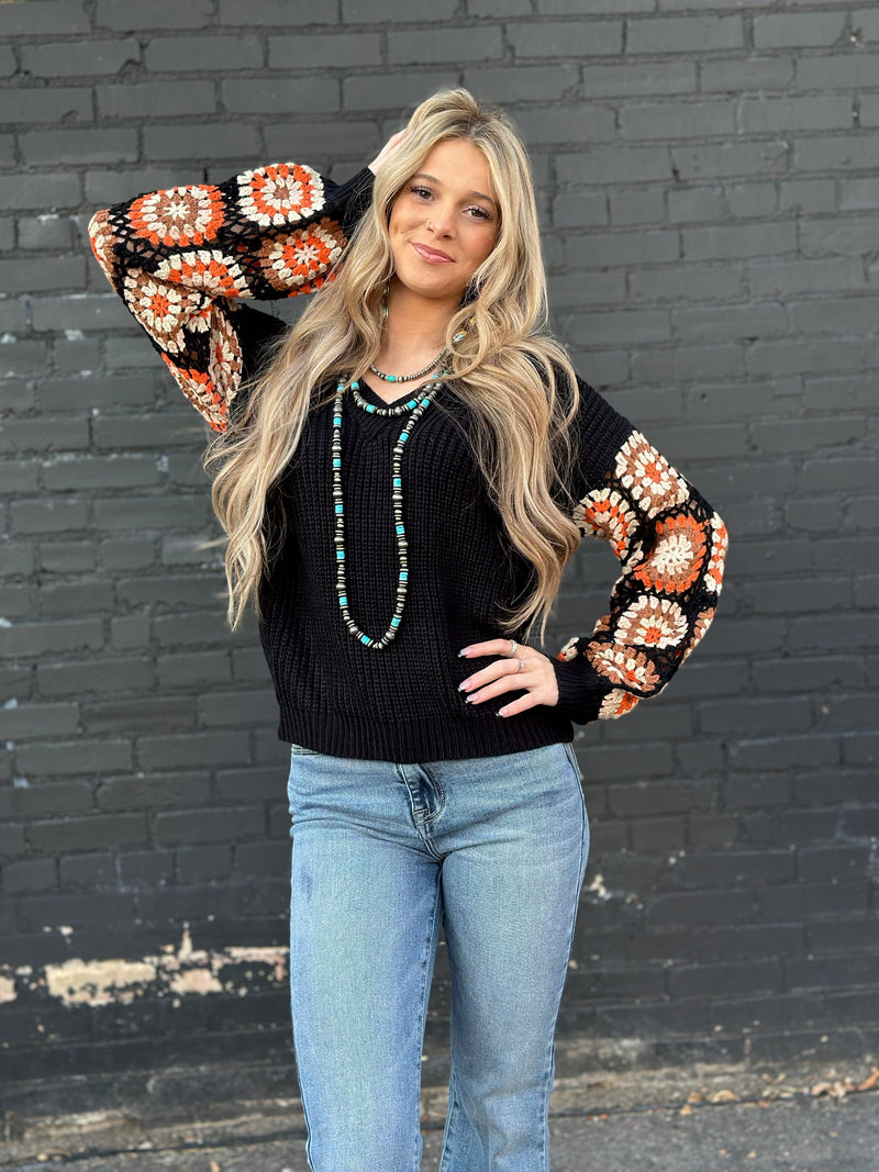 Shop Envi Me Tops and Tunics The El Senora Crochet Sleeve Sweater