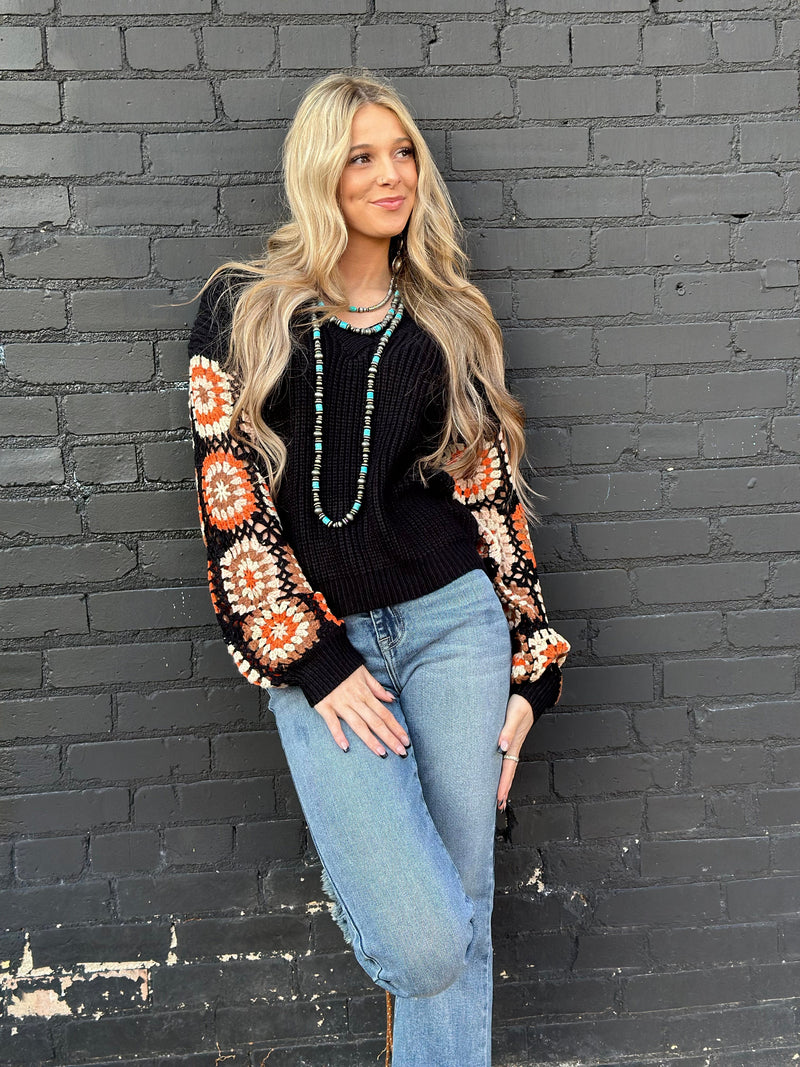 Shop Envi Me Tops and Tunics The El Senora Crochet Sleeve Sweater