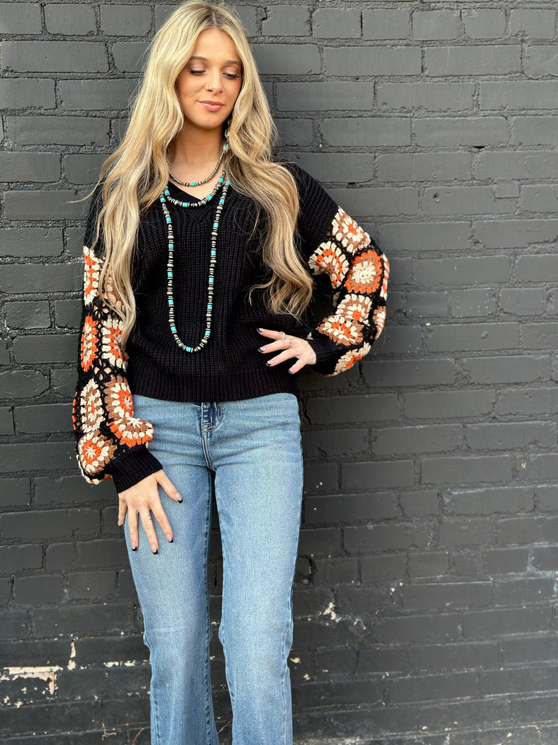 Shop Envi Me Tops and Tunics The El Senora Crochet Sleeve Sweater