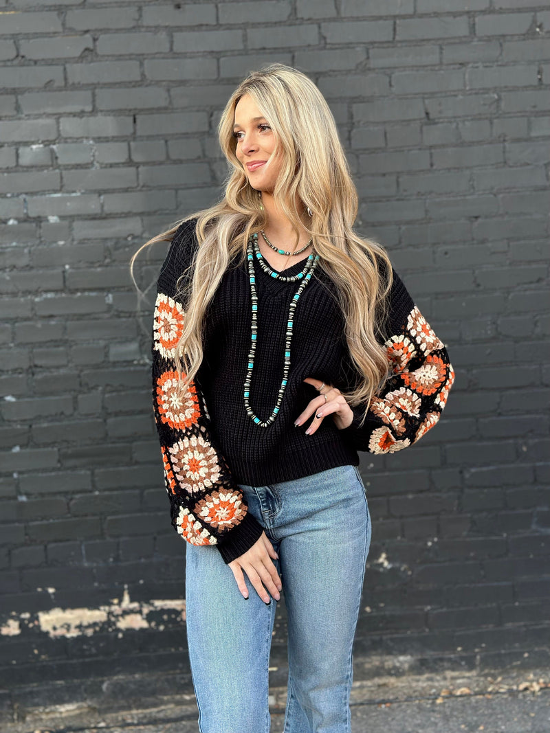 Shop Envi Me Tops and Tunics The El Senora Crochet Sleeve Sweater