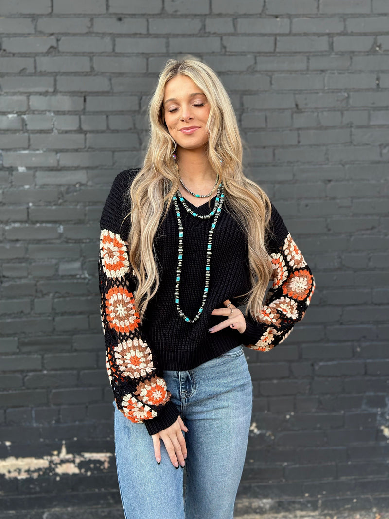Shop Envi Me Tops and Tunics The El Senora Crochet Sleeve Sweater