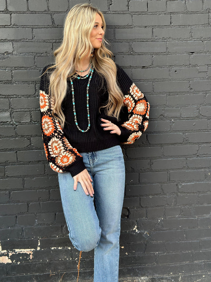 Shop Envi Me Tops and Tunics The El Senora Crochet Sleeve Sweater