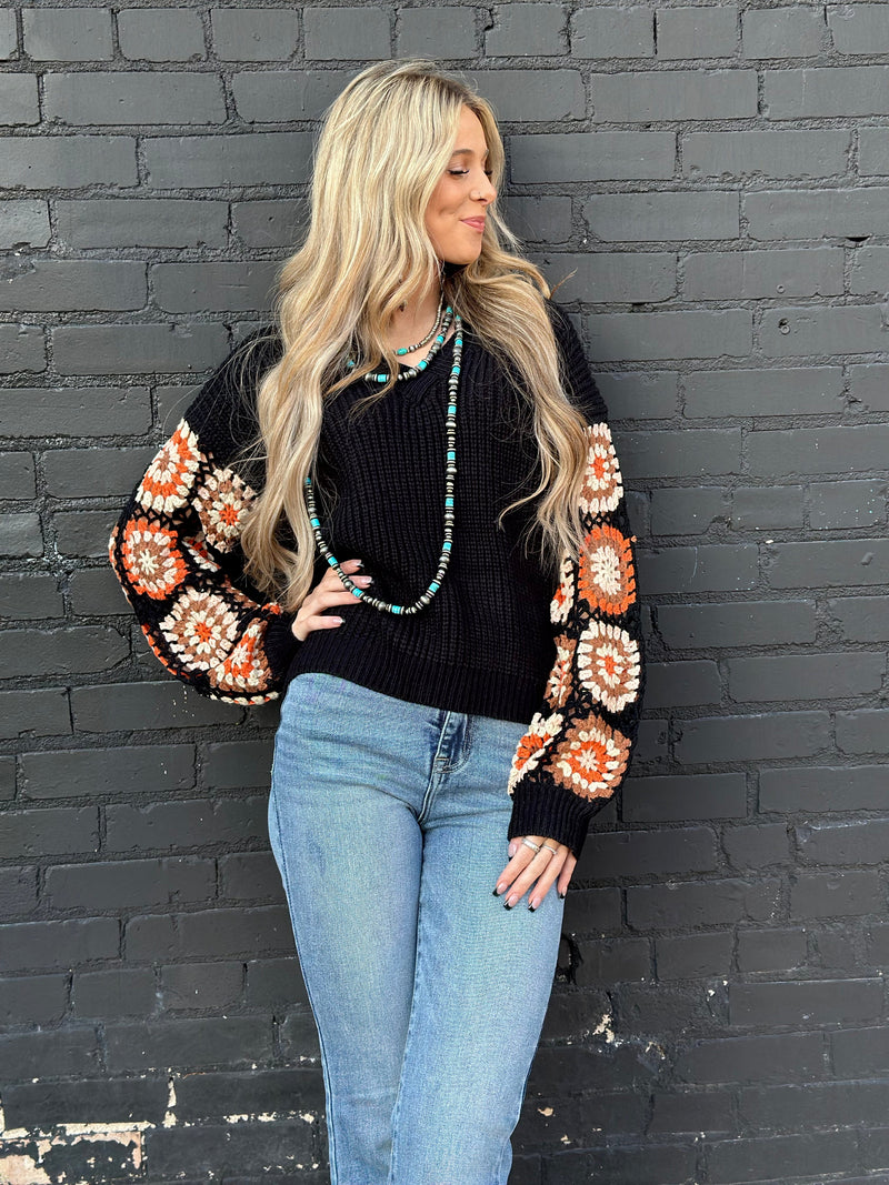 Shop Envi Me Tops and Tunics The El Senora Crochet Sleeve Sweater