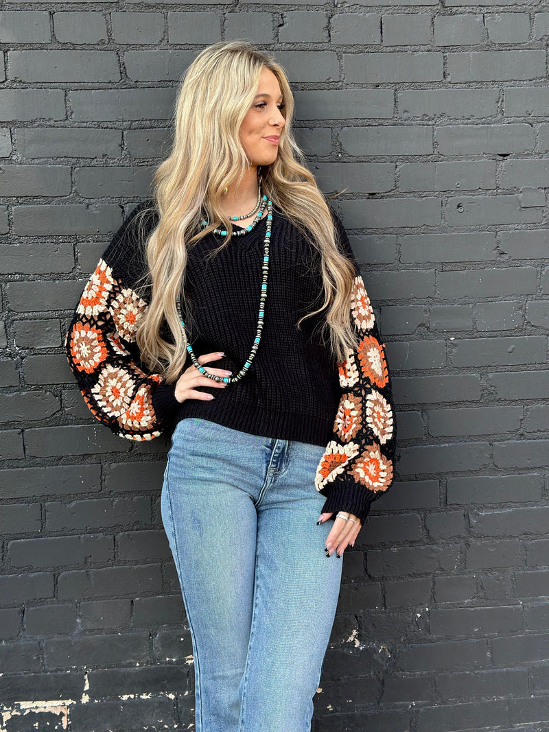 Shop Envi Me Tops and Tunics The El Senora Crochet Sleeve Sweater