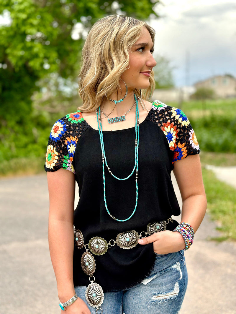 Shop Envi Me Tops and Tunics The El Sonora Crochet Sleeve Top