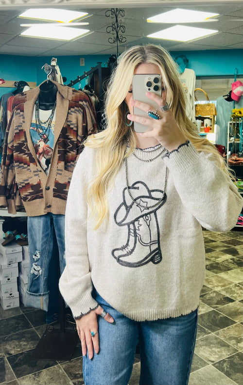 Shop Envi Me Tops and Tunics The Embroidered Cozy Western Whipstitch Sweater