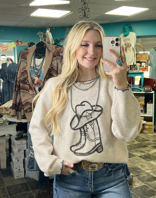 Shop Envi Me Tops and Tunics The Embroidered Cozy Western Whipstitch Sweater