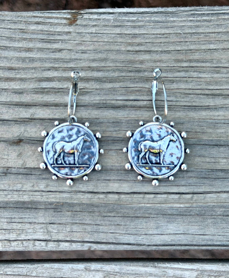 Shop Envi Me Jewelry Default Title / Silver The Equestrian Horse Coin Earrings