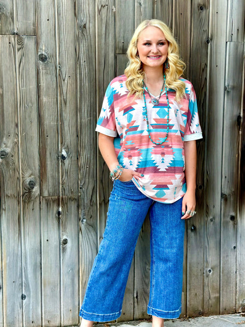 Shop Envi Me Tops and Tunics The Fall Areceli Aztec V Neck Tee