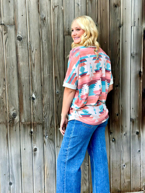 Shop Envi Me Tops and Tunics The Fall Areceli Aztec V Neck Tee