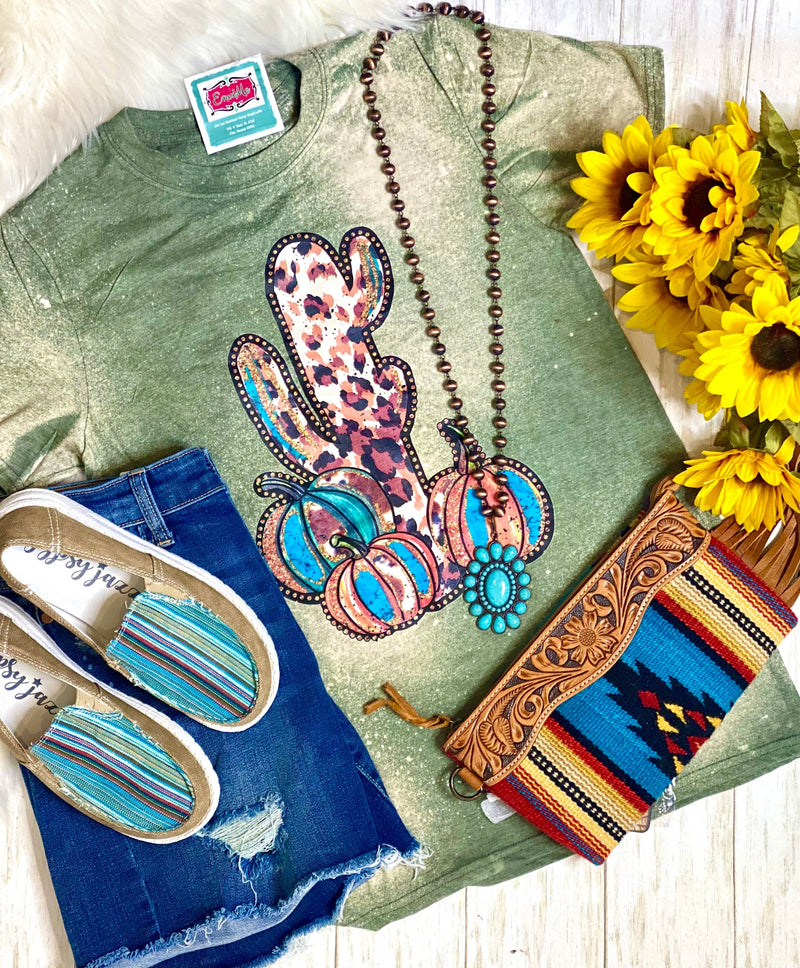Shop Envi Me It's T-shirt Kinda Day The Fall Cheetah Cactus Pumpkin 🌵 Bleached Tee