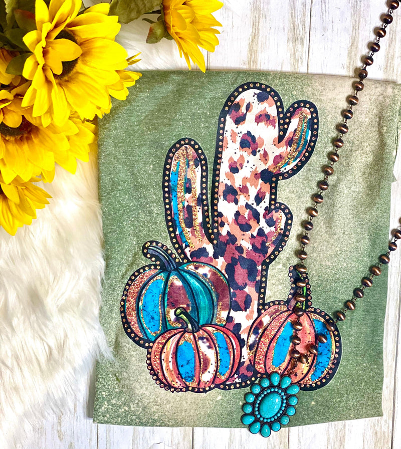 Shop Envi Me It's T-shirt Kinda Day The Fall Cheetah Cactus Pumpkin 🌵 Bleached Tee