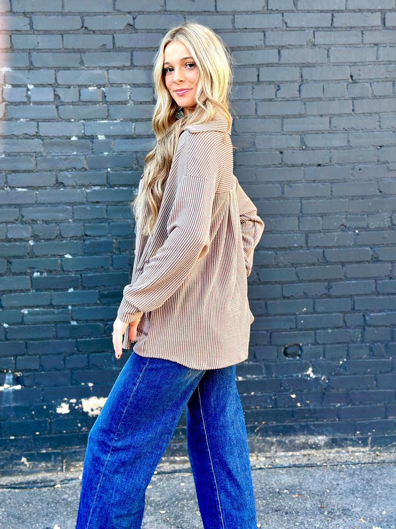 Shop Envi Me Tops and Tunics The Fall Cream Corded Button Up Shirt