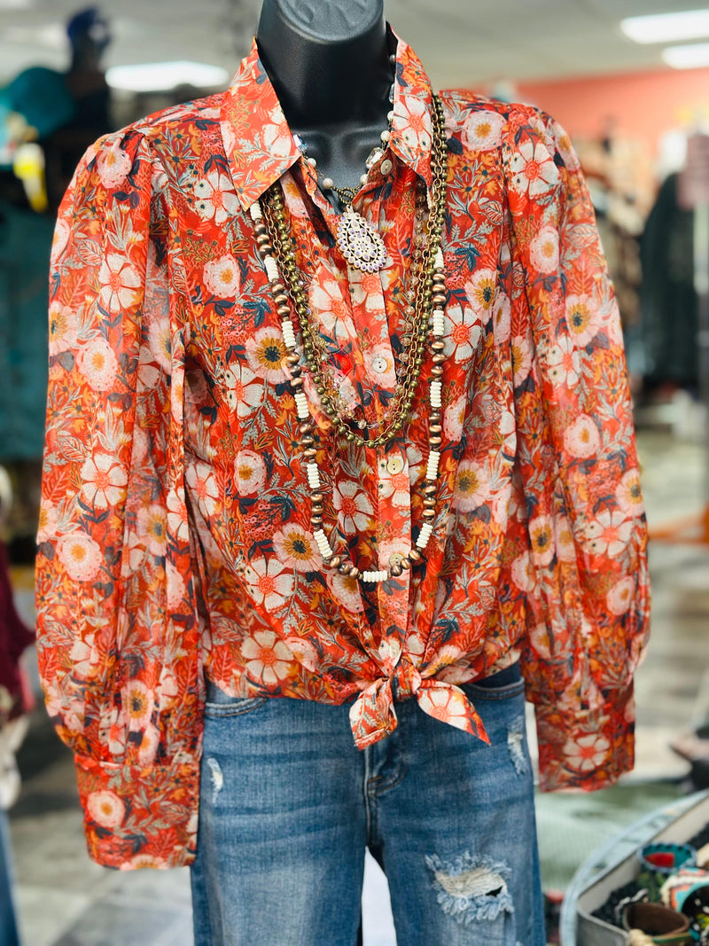 Shop Envi Me tops The Fall Floral Button Chiffon Up Top