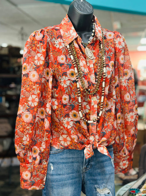 Shop Envi Me tops The Fall Floral Button Chiffon Up Top