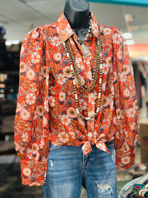Shop Envi Me tops The Fall Floral Button Chiffon Up Top