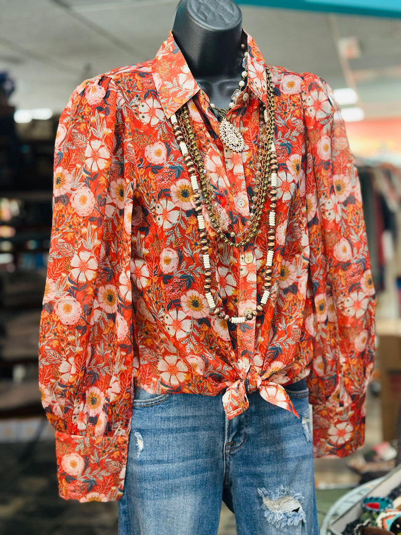 Shop Envi Me tops The Fall Floral Button Chiffon Up Top