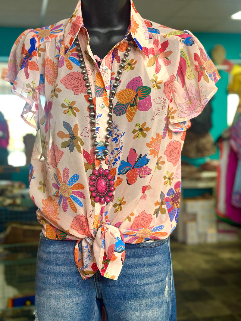 Shop Envi Me Tops and Tunics The Fall Floral Flutter Sleeve Top