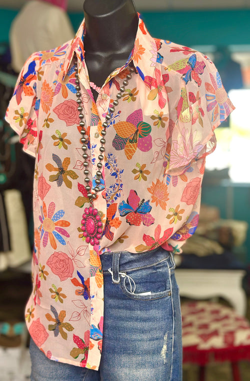 Shop Envi Me Tops and Tunics The Fall Floral Flutter Sleeve Top