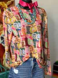 Shop Envi Me It's T-shirt Kinda Day The Fall Give It The Boot Colorful Cowboy Boots Mesh Top