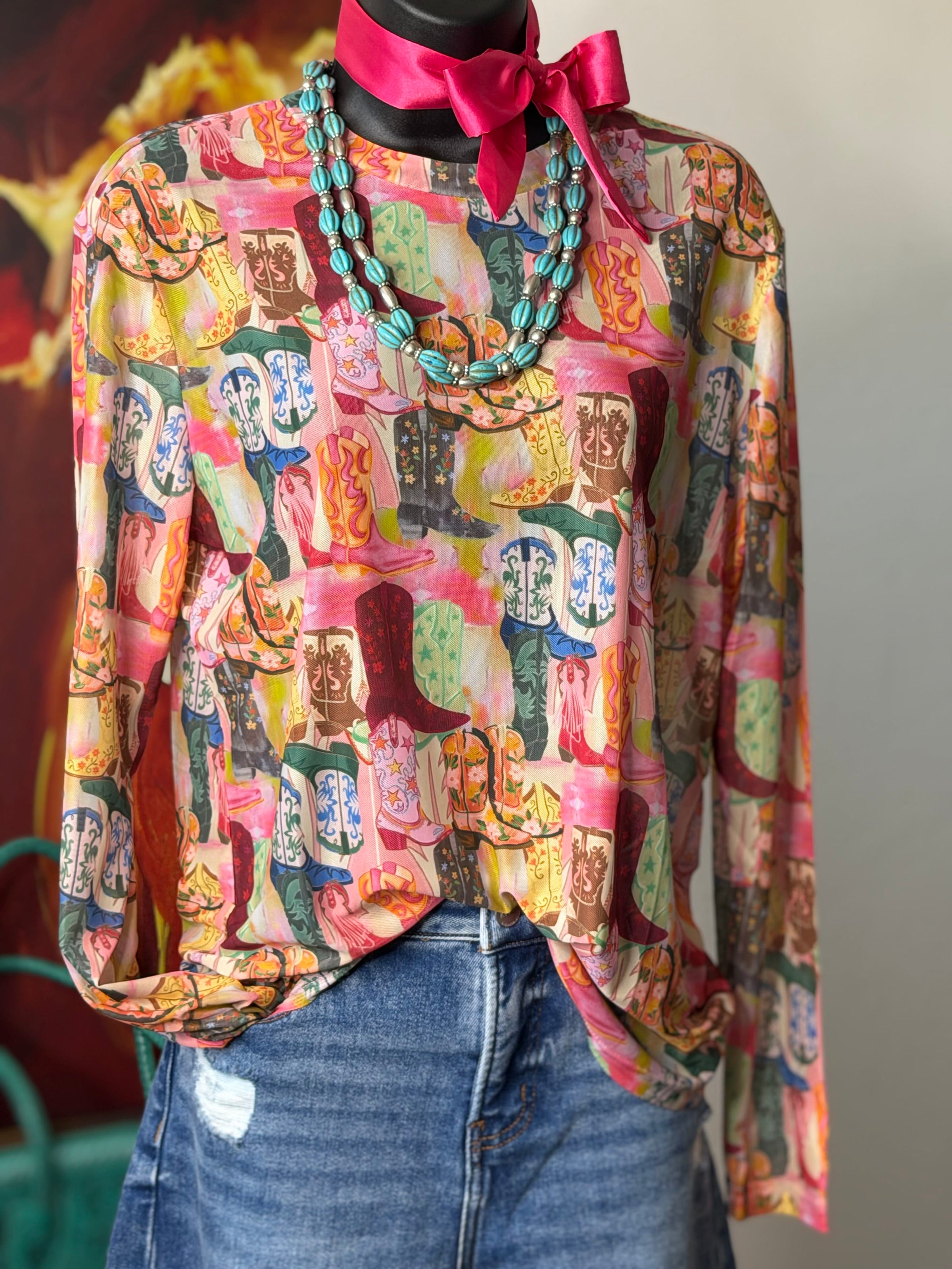 Shop Envi Me It's T-shirt Kinda Day The Fall Give It The Boot Colorful Cowboy Boots Mesh Top