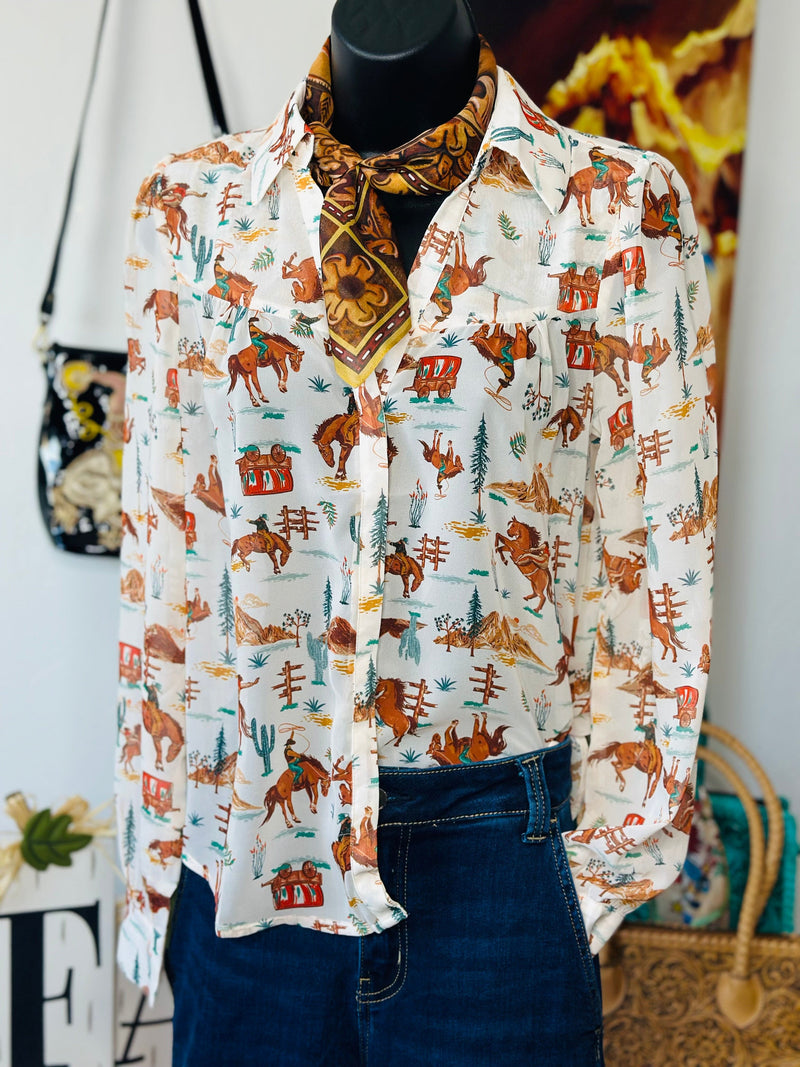 Shop Envi Me Tops and Tunics The Fall In The Country Western Button Up V Neck Top