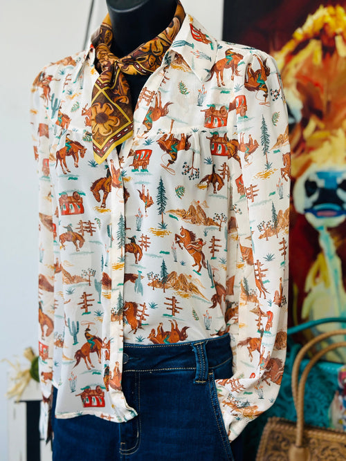 Shop Envi Me Tops and Tunics The Fall In The Country Western Button Up V Neck Top