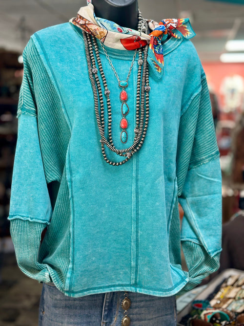 Shop Envi Me Tops and Tunics The Fall Into Turquoise Pullover