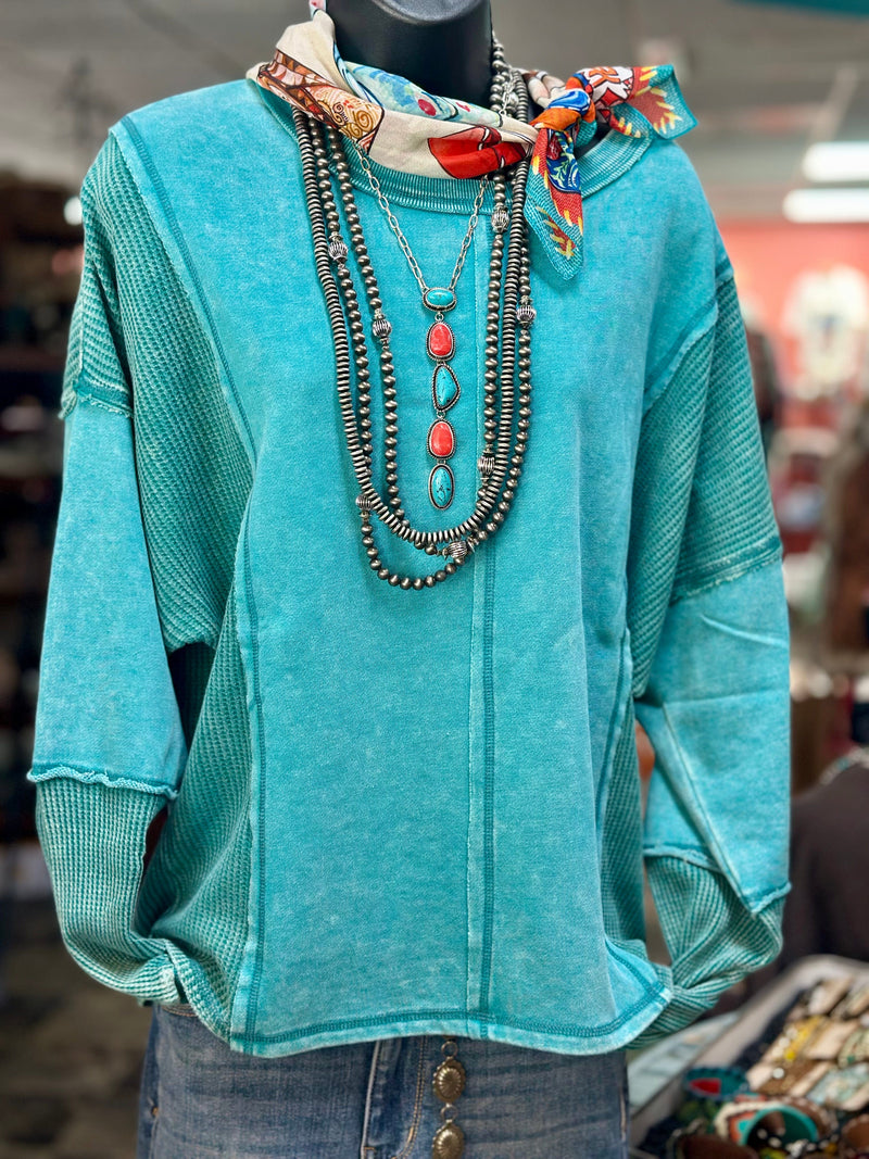 Shop Envi Me Tops and Tunics The Fall Into Turquoise Pullover