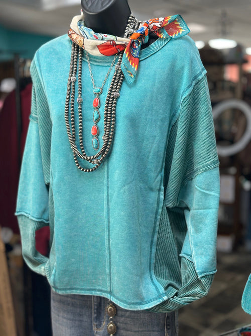Shop Envi Me Tops and Tunics The Fall Into Turquoise Pullover