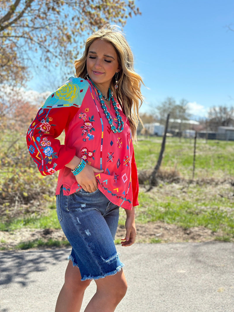 Shop Envi Me tops The Fall Let’s  Fiesta Embroidered Top