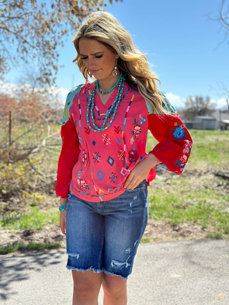 Shop Envi Me tops The Fall Let’s  Fiesta Embroidered Top