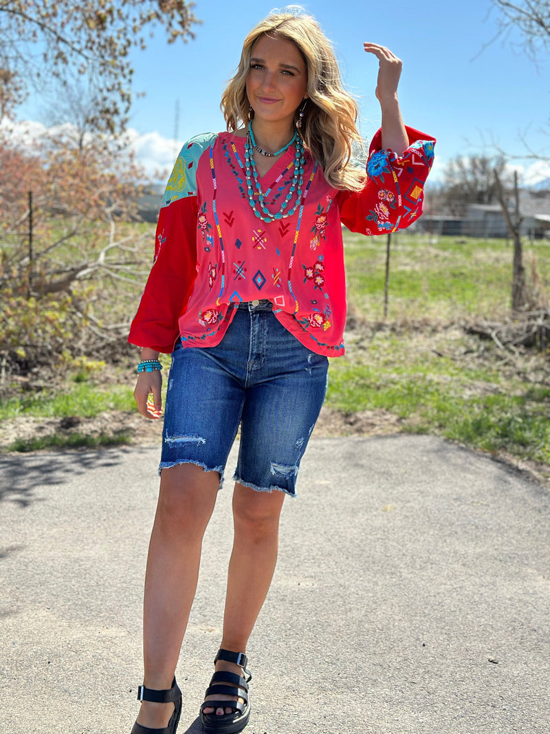 Shop Envi Me tops The Fall Let’s  Fiesta Embroidered Top