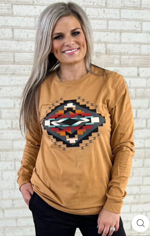 Shop Envi Me It's T-shirt Kinda Day The Fall Mustard Isabel Aztec Long Sleeve T