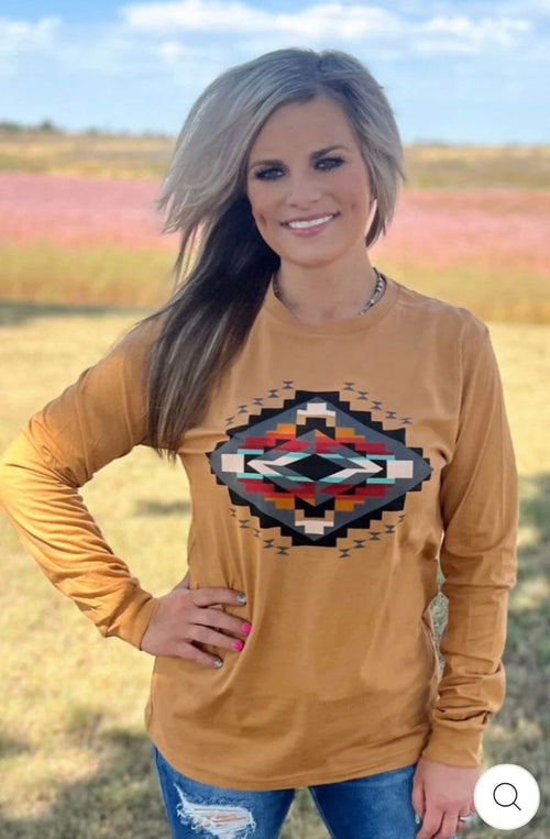 Shop Envi Me It's T-shirt Kinda Day The Fall Mustard Isabel Aztec Long Sleeve T