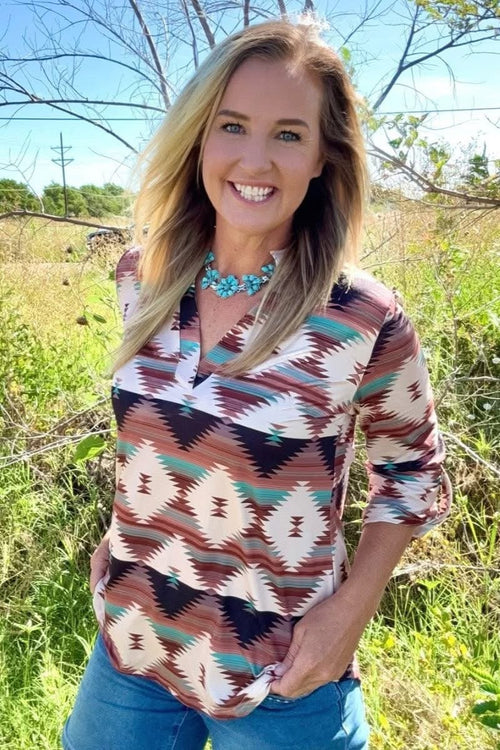 Shop Envi Me Tops and Tunics The Fall Nampa Nights Aztec Top