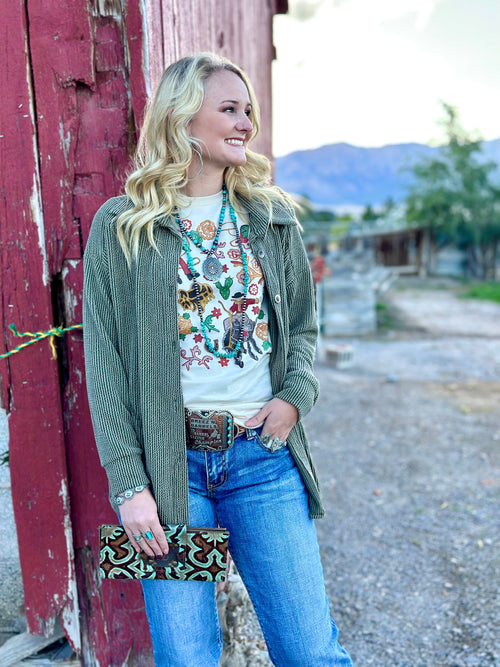 Shop Envi Me Tops and Tunics The Fall Olive Corded Button Up Shirt