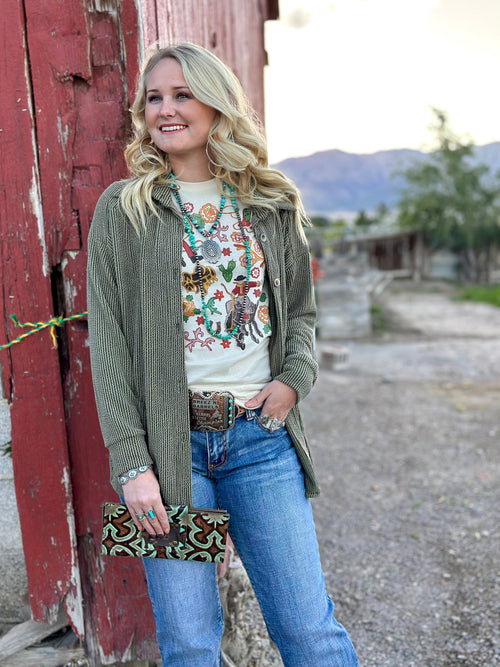 Shop Envi Me Tops and Tunics The Fall Olive Corded Button Up Shirt
