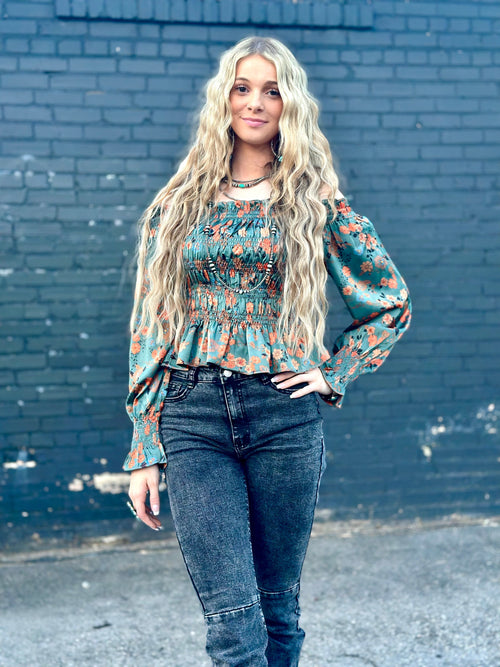 Shop Envi Me Tops and Tunics The Fall Olive Forget Me Not Boho Floral Top