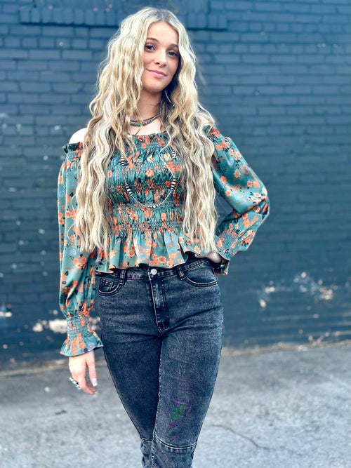 Shop Envi Me Tops and Tunics The Fall Olive Forget Me Not Boho Floral Top