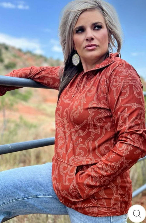 Shop Envi Me Tops and Tunics The Fall On The Ranch Bootstitch Quarter Zip Aztec Pullover